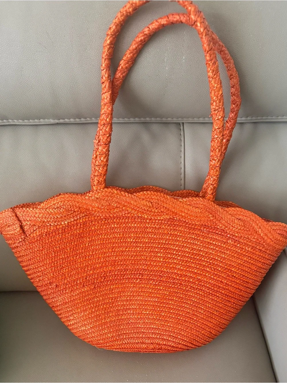 2-day sale $25 Vibrant Orange Woven Straw Maxi Tote Bag Braided Shoulder Handles